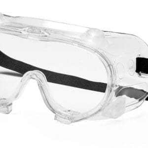 Clear protective safety goggles with black strap