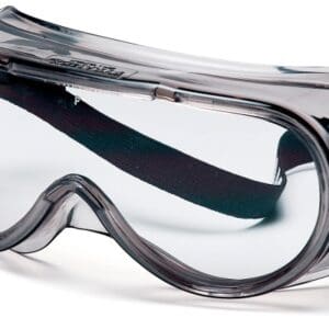 Clear safety goggles with adjustable black strap