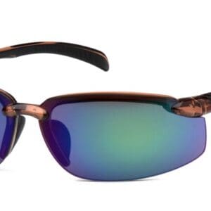 Sporty purple mirrored sunglasses with brown frame