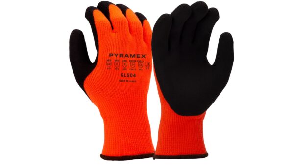 An Orange and Black Color Gloves Pair