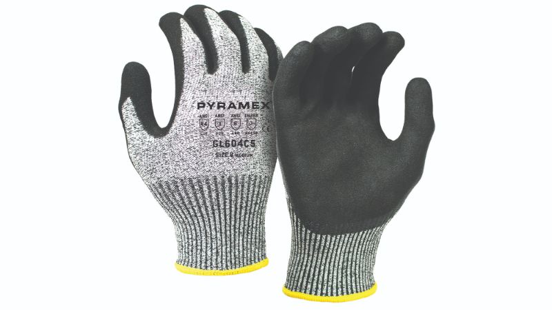 A Light Grey and Black Gloves Pair