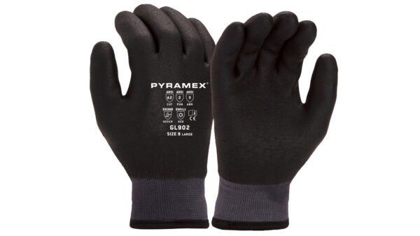 A Full Black Color Gloves With Grey Band