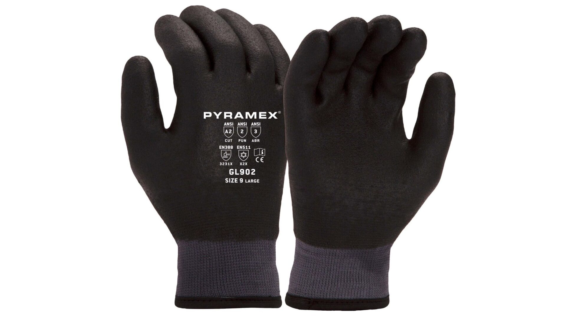 A Full Black Color Gloves With Grey Band