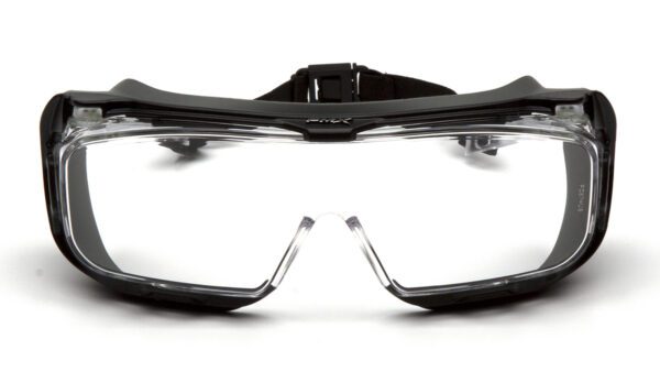 A Clear Plastic Protection Glasses With Black Border